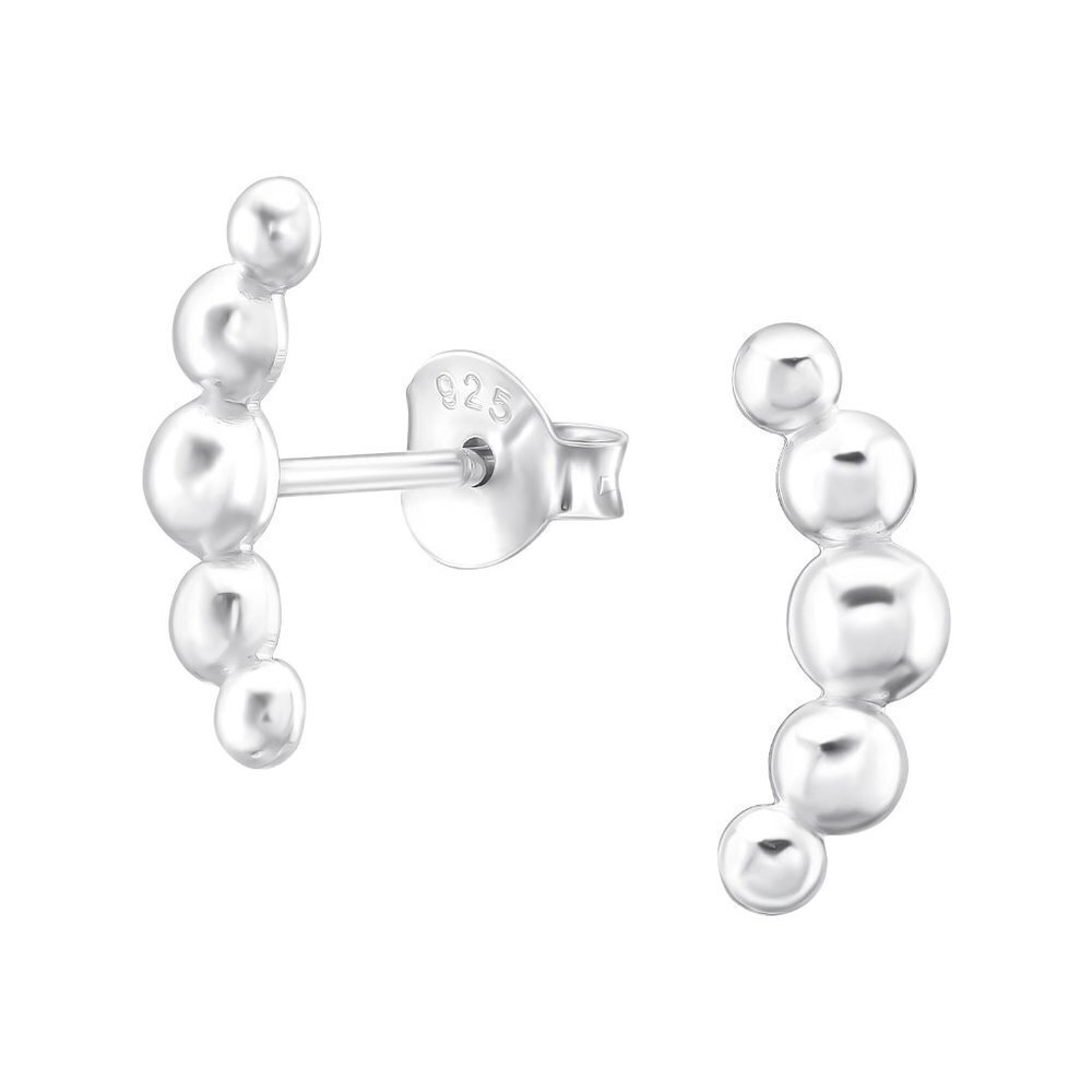 Sterling Silver Curved Beaded Bar Simple Stud Earrings